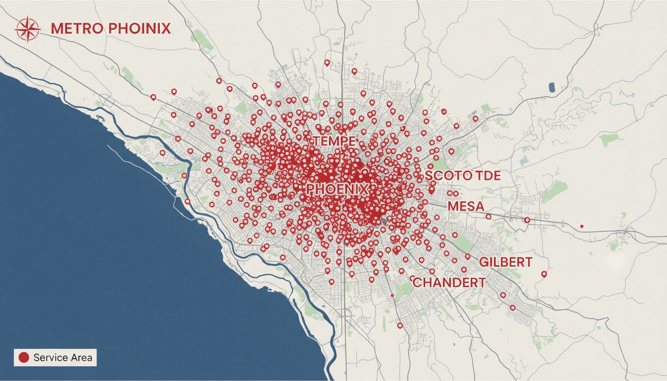 PHX AIR DEPT. service area coverage map across Phoenix metro